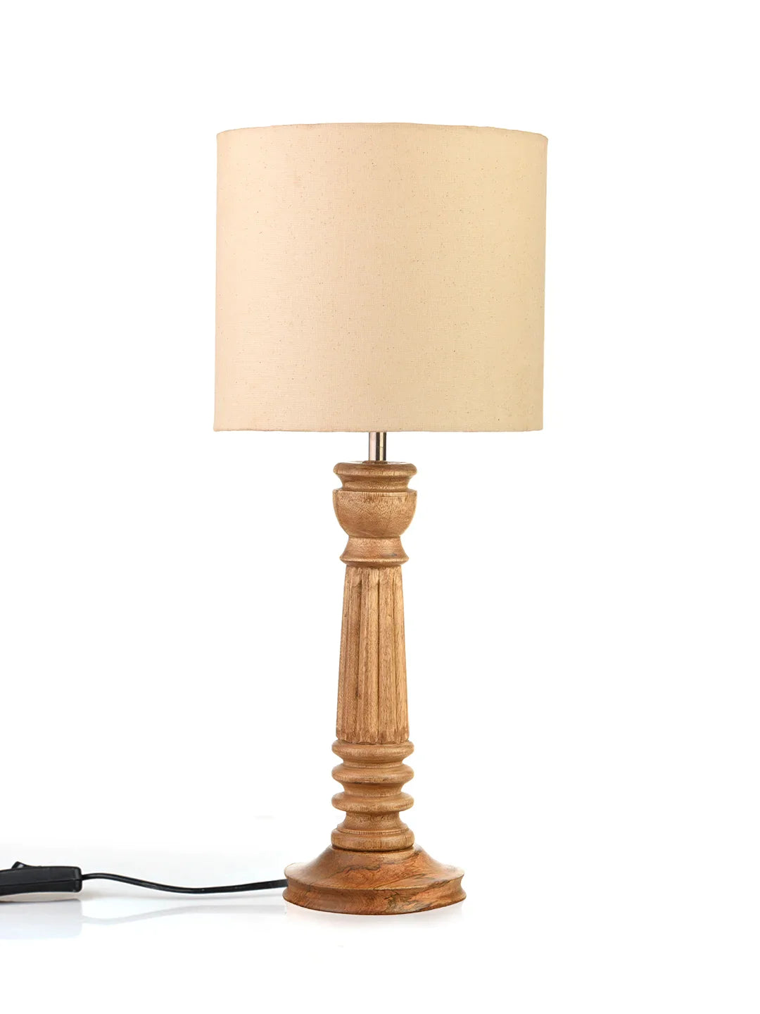 Green girgit Pillar Brown Lamp with White Cotton Shade