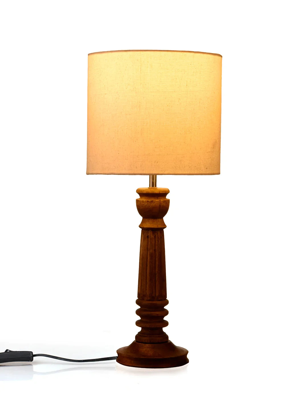 Green girgit Pillar Brown Lamp with White Cotton Shade