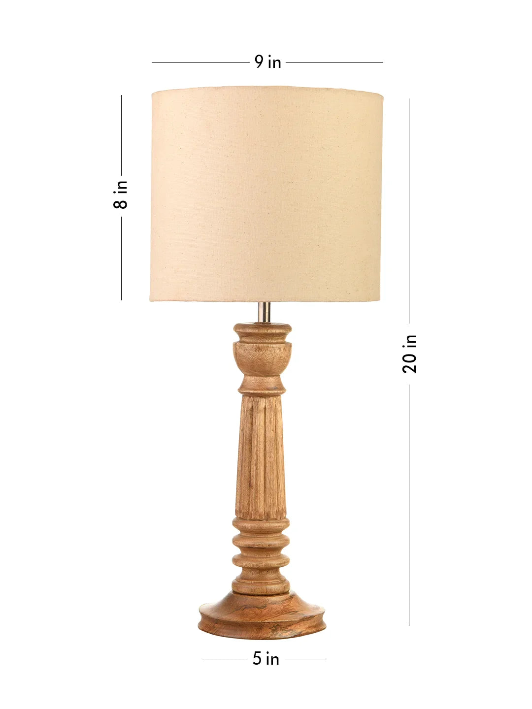 Green girgit Pillar Brown Lamp with White Cotton Shade