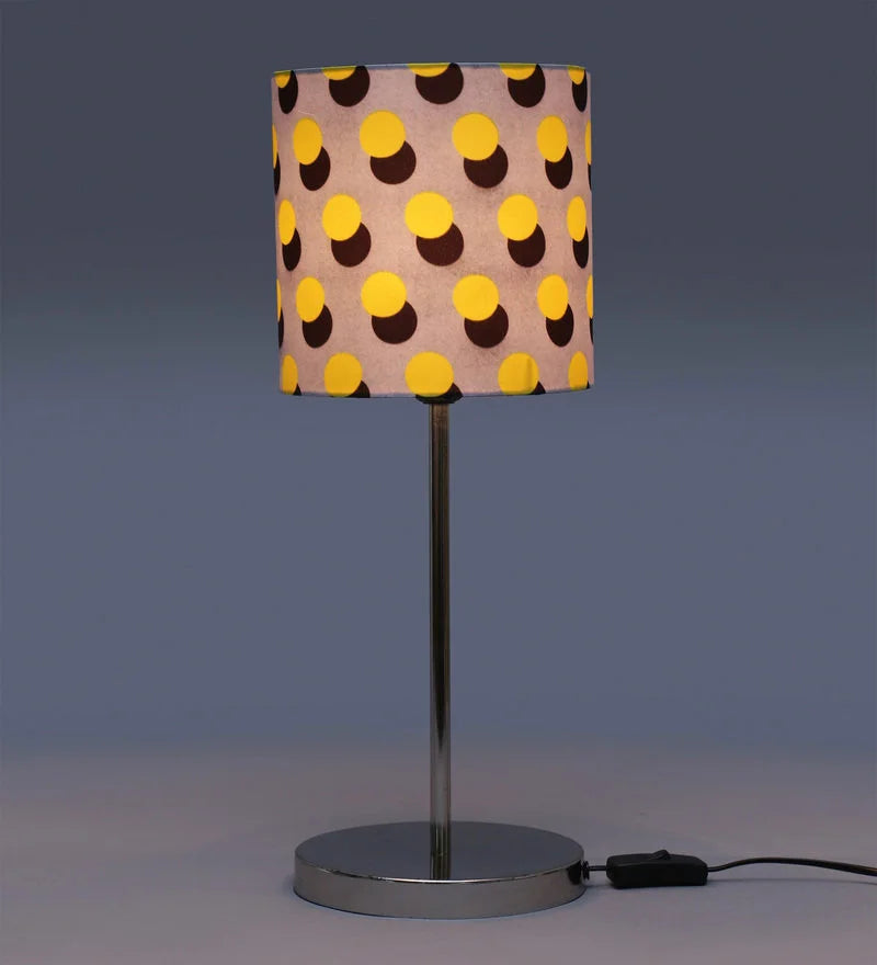 Metal Chrome Finish Lamp with Multicolor Yellow Polka Lamp Shade