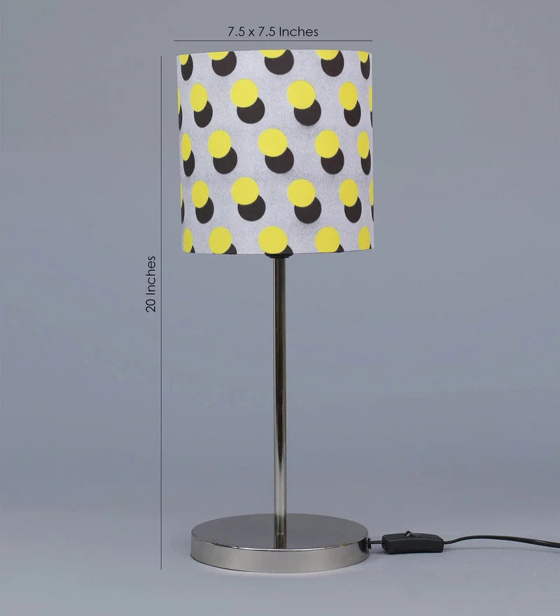 Metal Chrome Finish Lamp with Multicolor Yellow Polka Lamp Shade