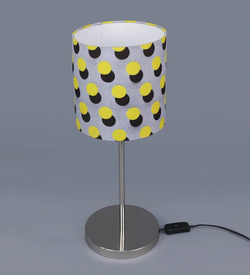 Metal Chrome Finish Lamp with Multicolor Yellow Polka Lamp Shade