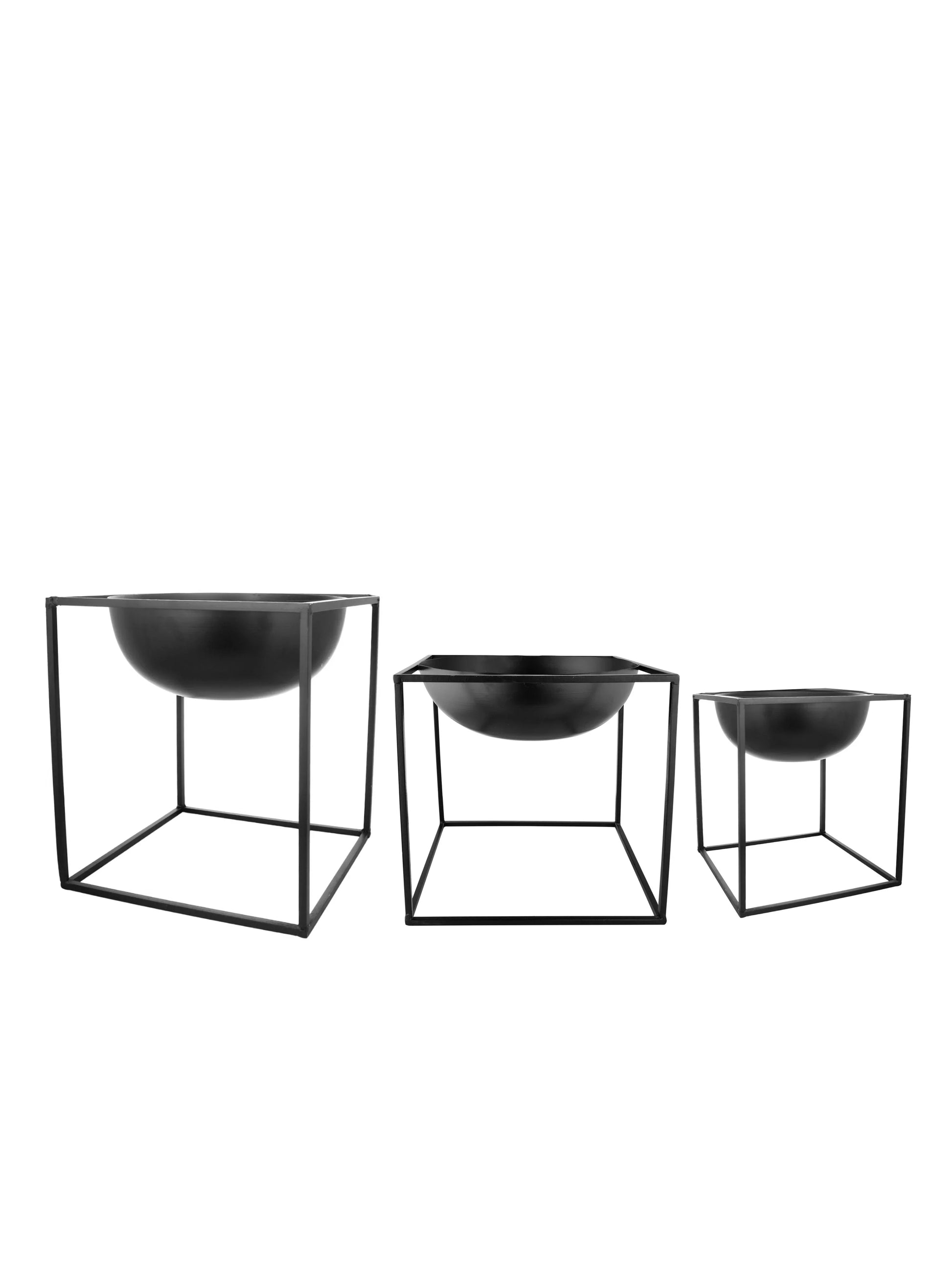 Set of Three Black Dome Square planter stands