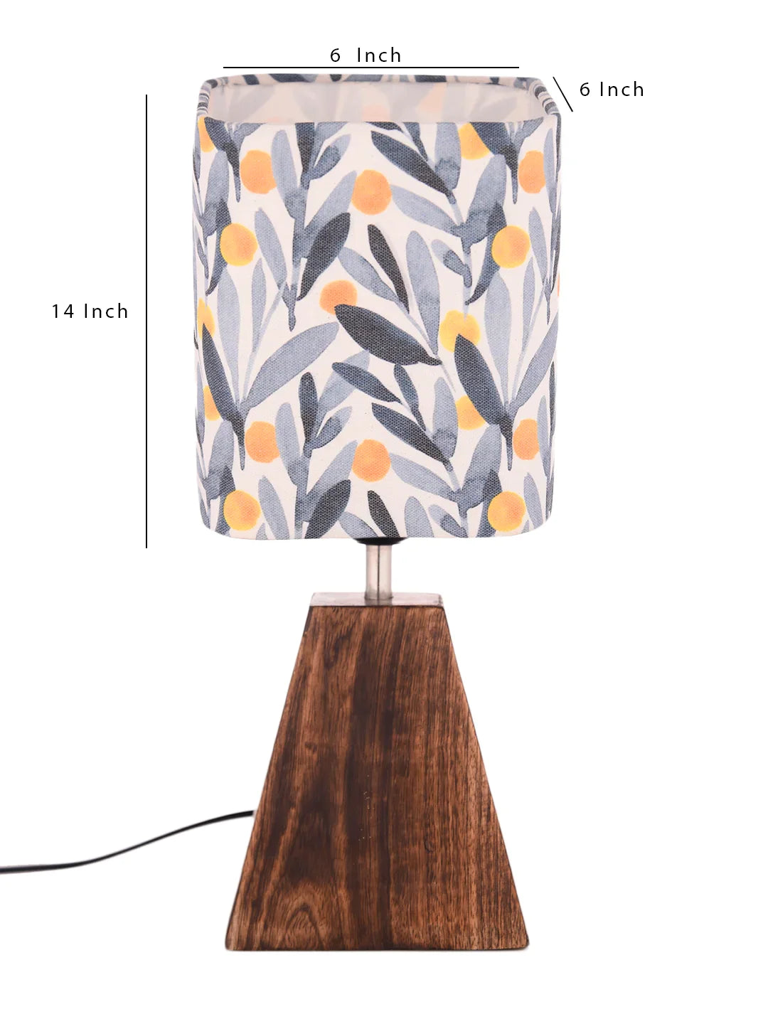 Wooden Pyramid Lamp with Leafy Print Lamp Shade