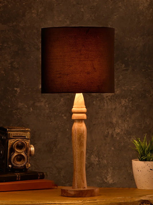 Green girgit Round Brown Lamp with Black Cotton Shade