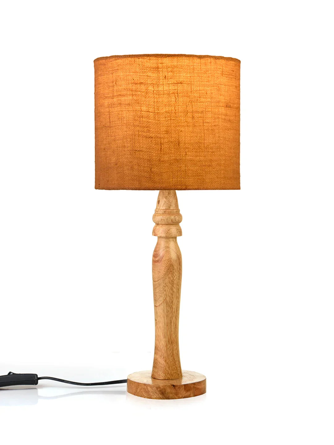 Green girgit Round Brown Lamp with Brown Jute Shade