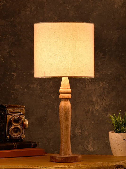 Green girgit Round Brown Lamp with White Cotton Shade