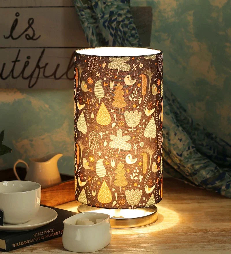 Metal Chrome Finish Lamp with Multicolor Shy Birds Round Lamp Shade