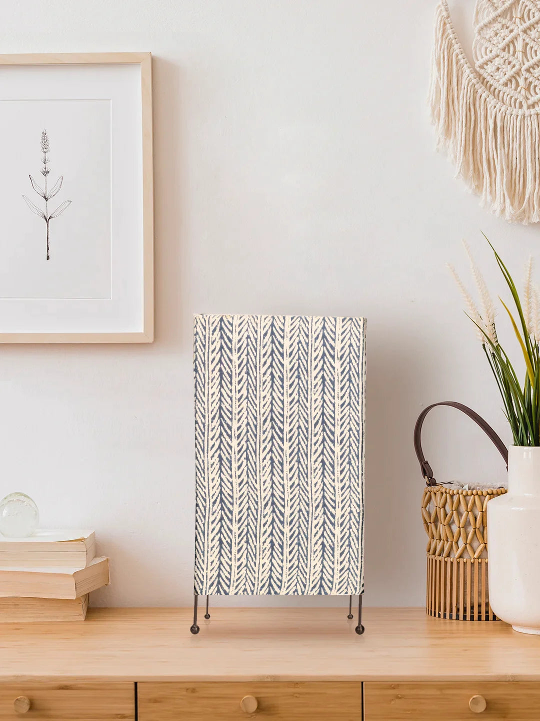 Square Four Leg Blue Dye Print Table Lamp