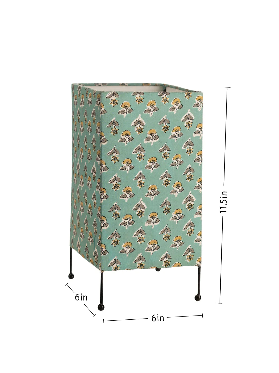 Square Four Leg Turqoise Tiny Flowers Table Lamp