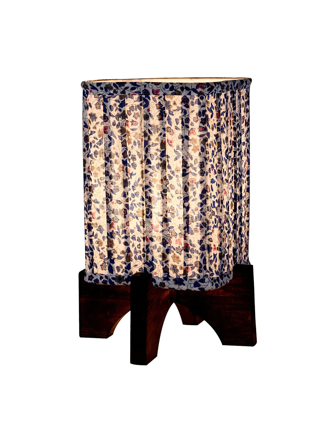 Wooden Brown Base Lamp with pleeted Blue Tinyleaves Soft Shade