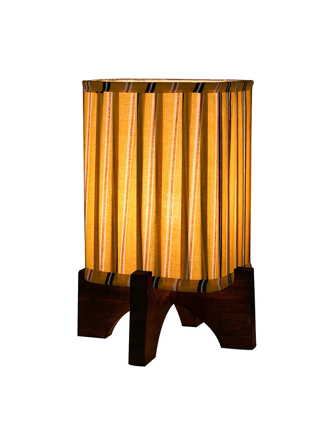 Wooden Brown Base Lamp with pleeted Yellow Candyprint Soft Shade