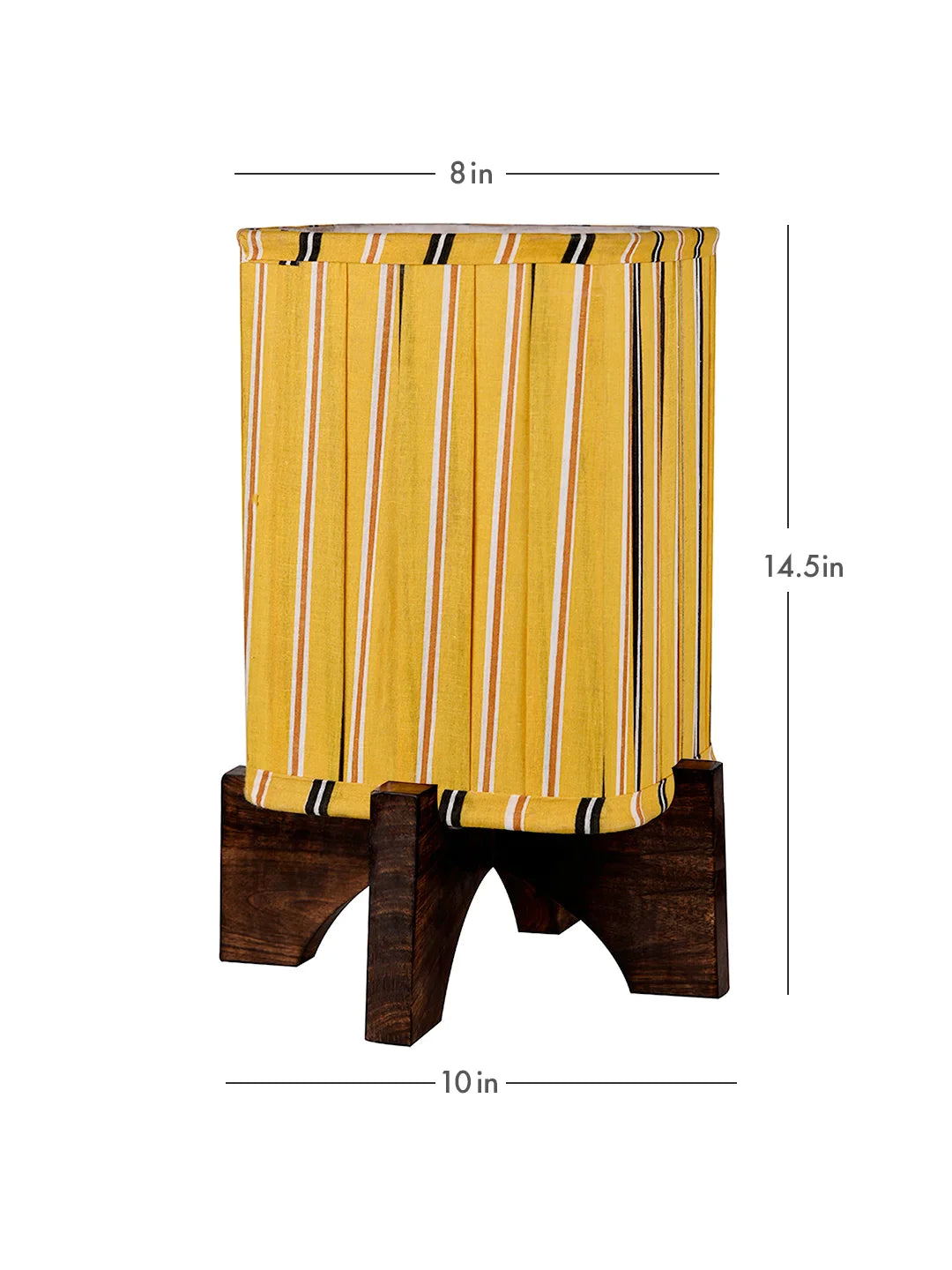 Wooden Brown Base Lamp with pleeted Yellow Candyprint Soft Shade