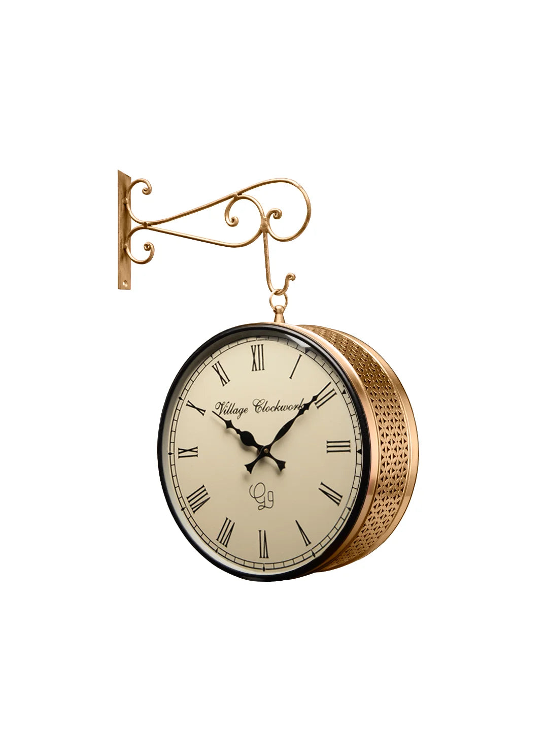 Double Sided Golden Jali Station Wall Clock 12 Inches