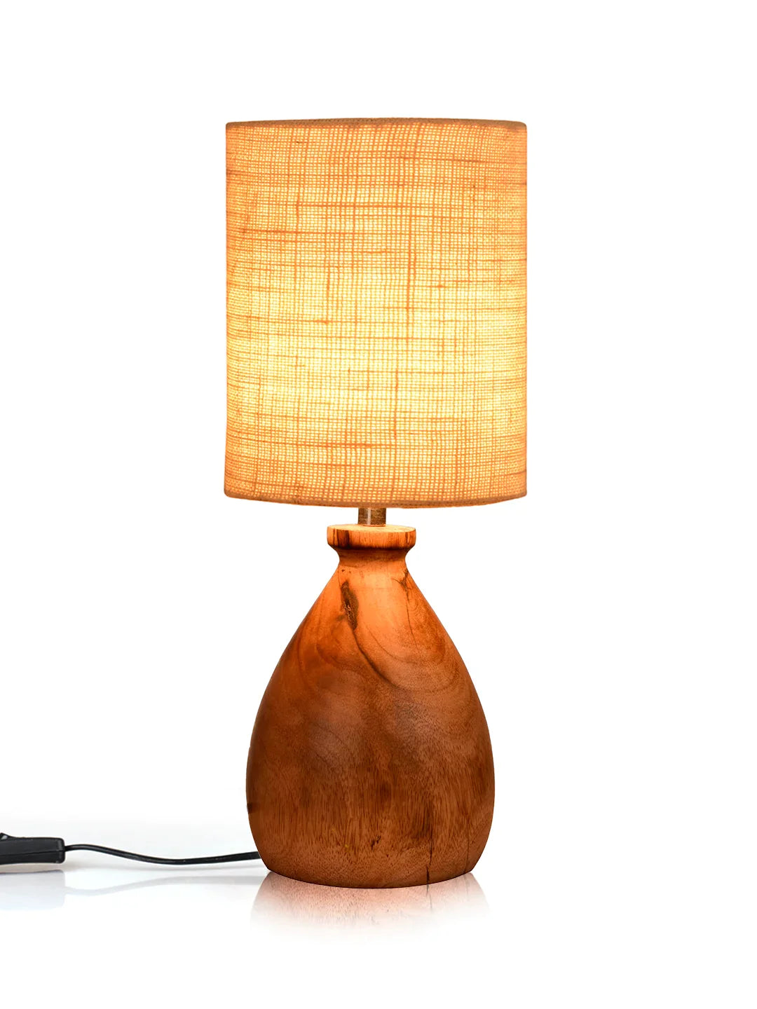 Wooden Dome Table Lamp with Jute White Shade