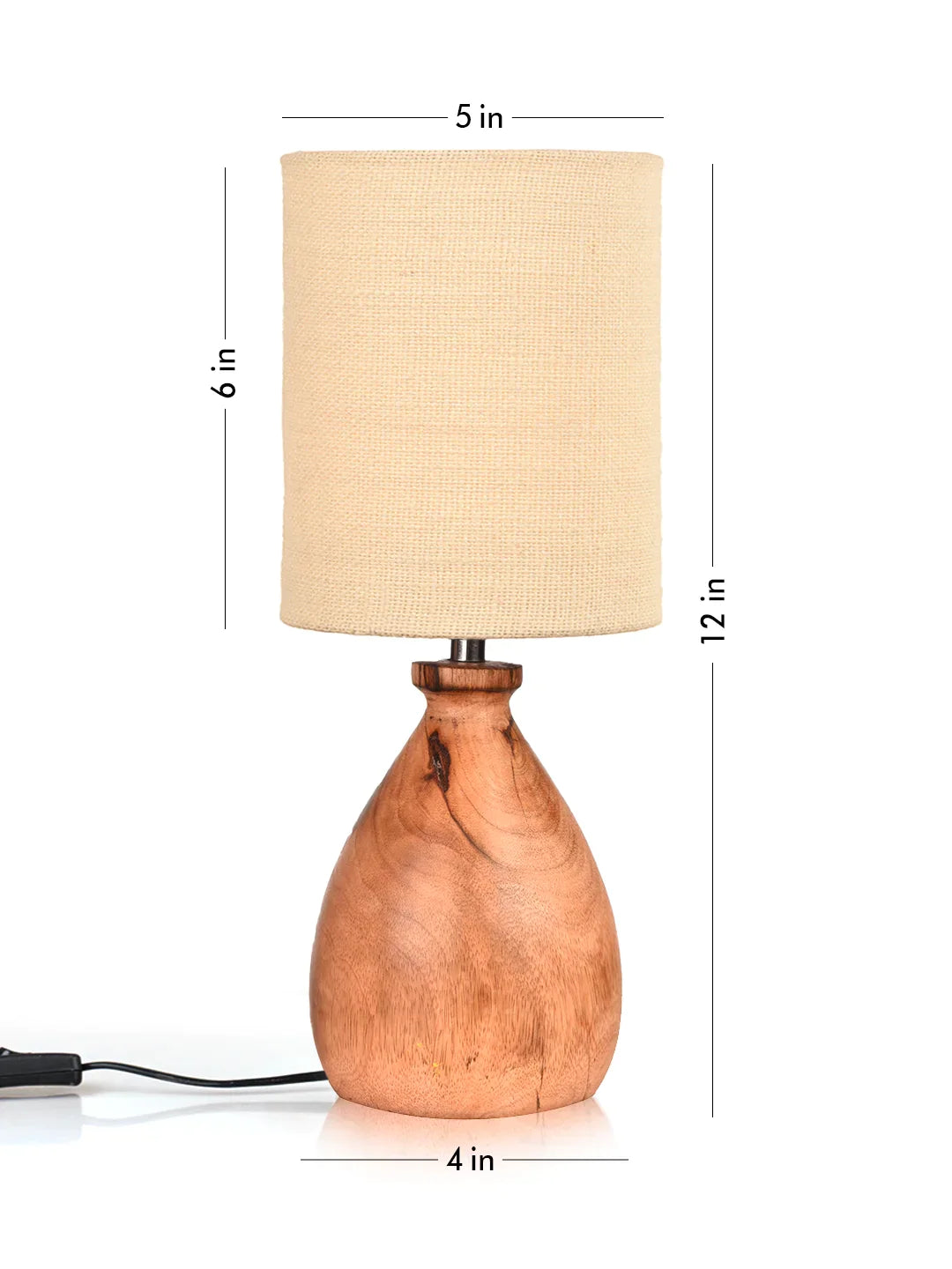 Wooden Dome Table Lamp with Jute White Shade