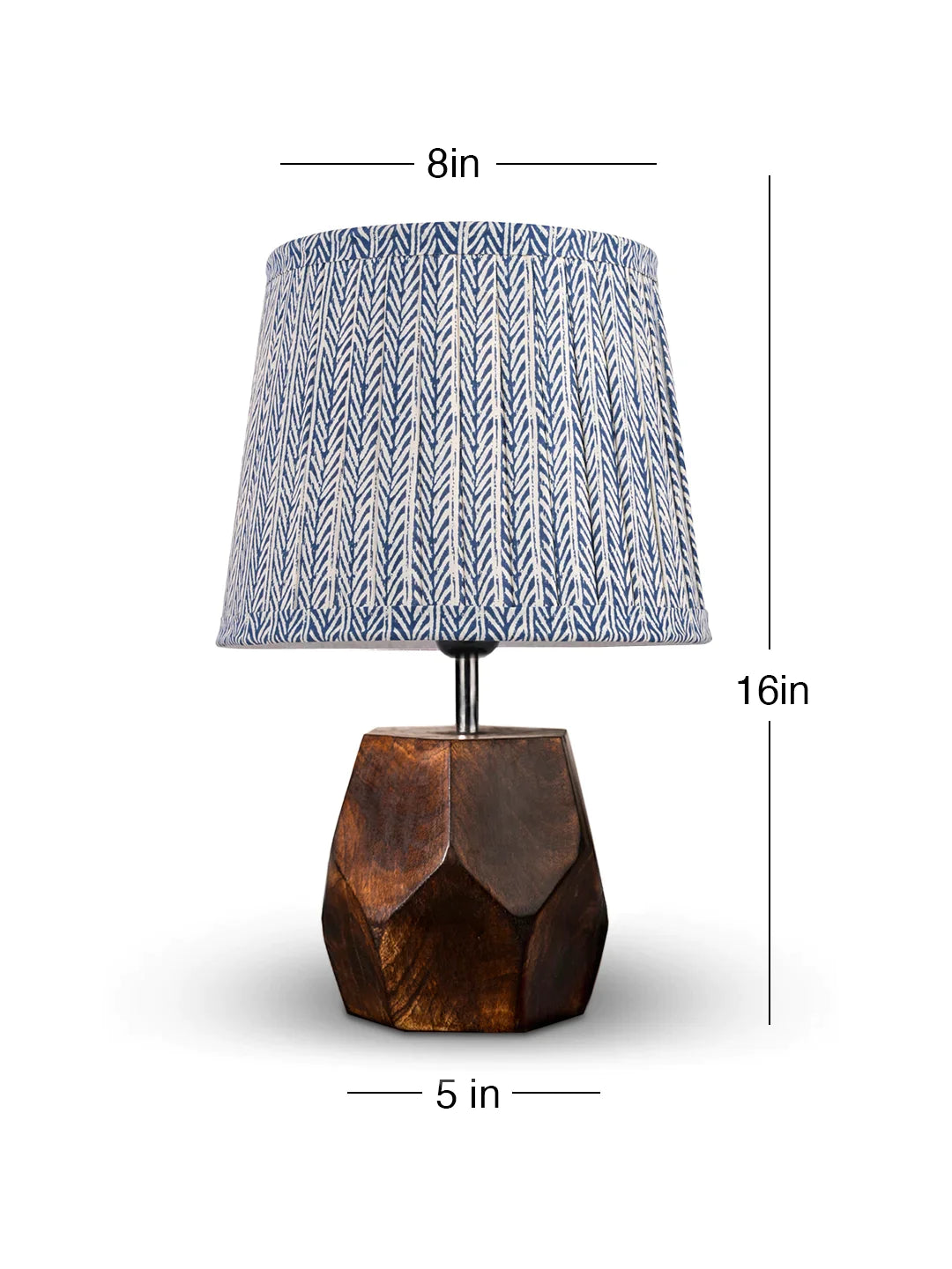 Hexa Wooden Lamp with Pleeted Multicolor Grey Shade