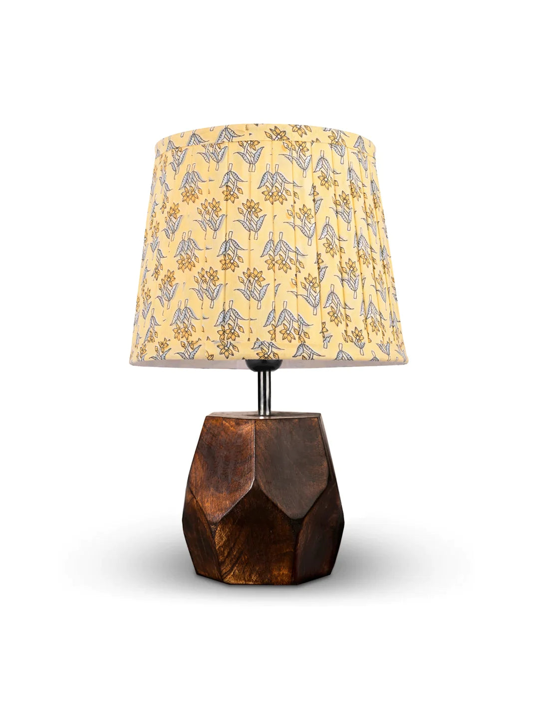 Hexa Wooden Lamp with Pleeted Multicolor Lemon Shade