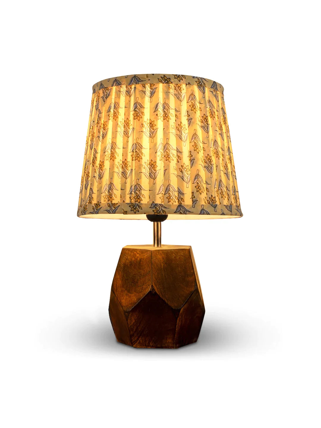 Hexa Wooden Lamp with Pleeted Multicolor Lemon Shade