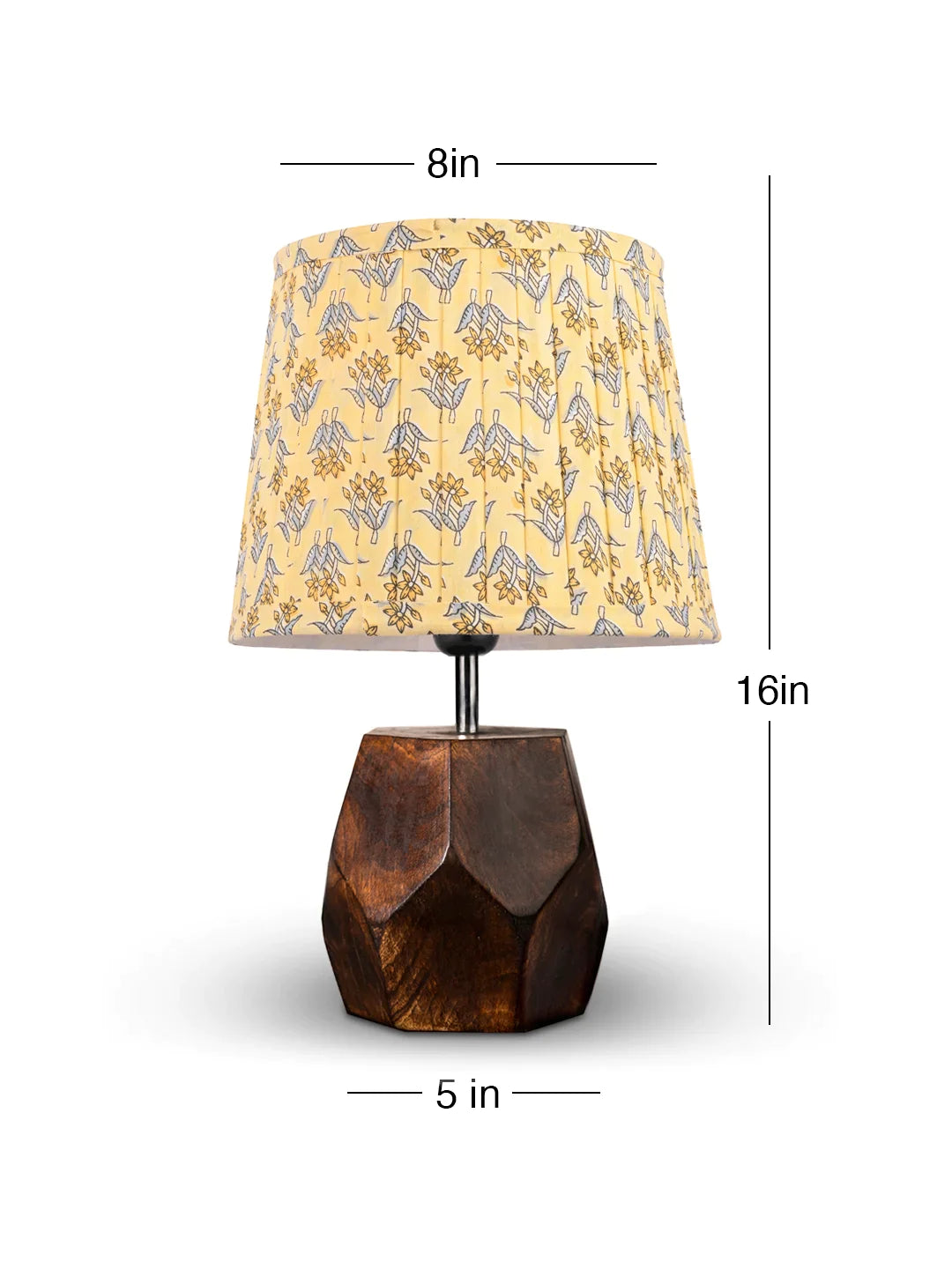 Hexa Wooden Lamp with Pleeted Multicolor Lemon Shade