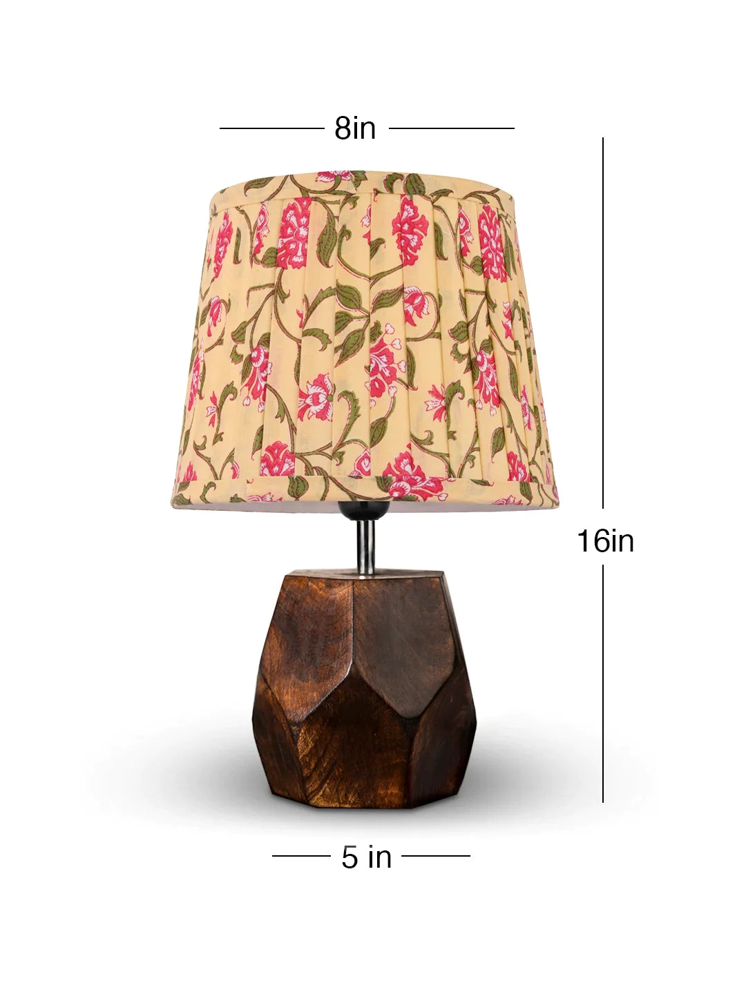 Hexa Wooden Lamp with Pleeted Multicolor Yellow Shade