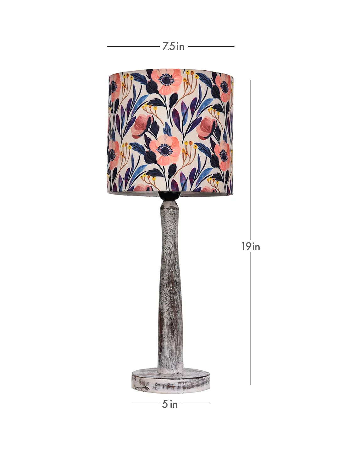Distress White Wooden Lamp with Pink Floral Shade