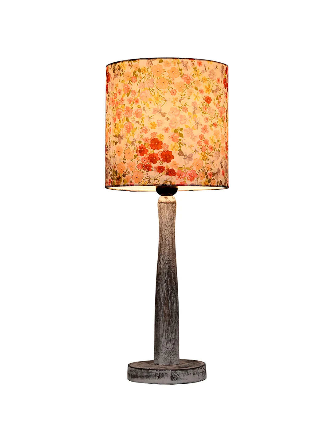 Distress White Wooden Lamp with Tiny Flowers Shade