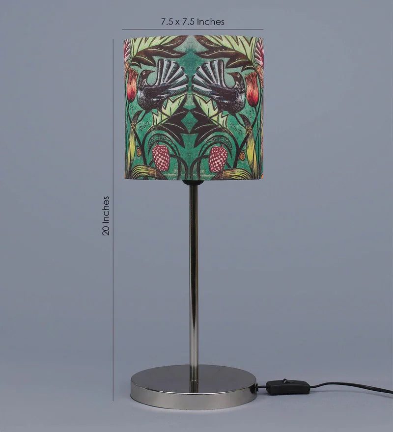 Metal Chrome Finishe Lamp with Multicolor Wild Birds Lamp Shade