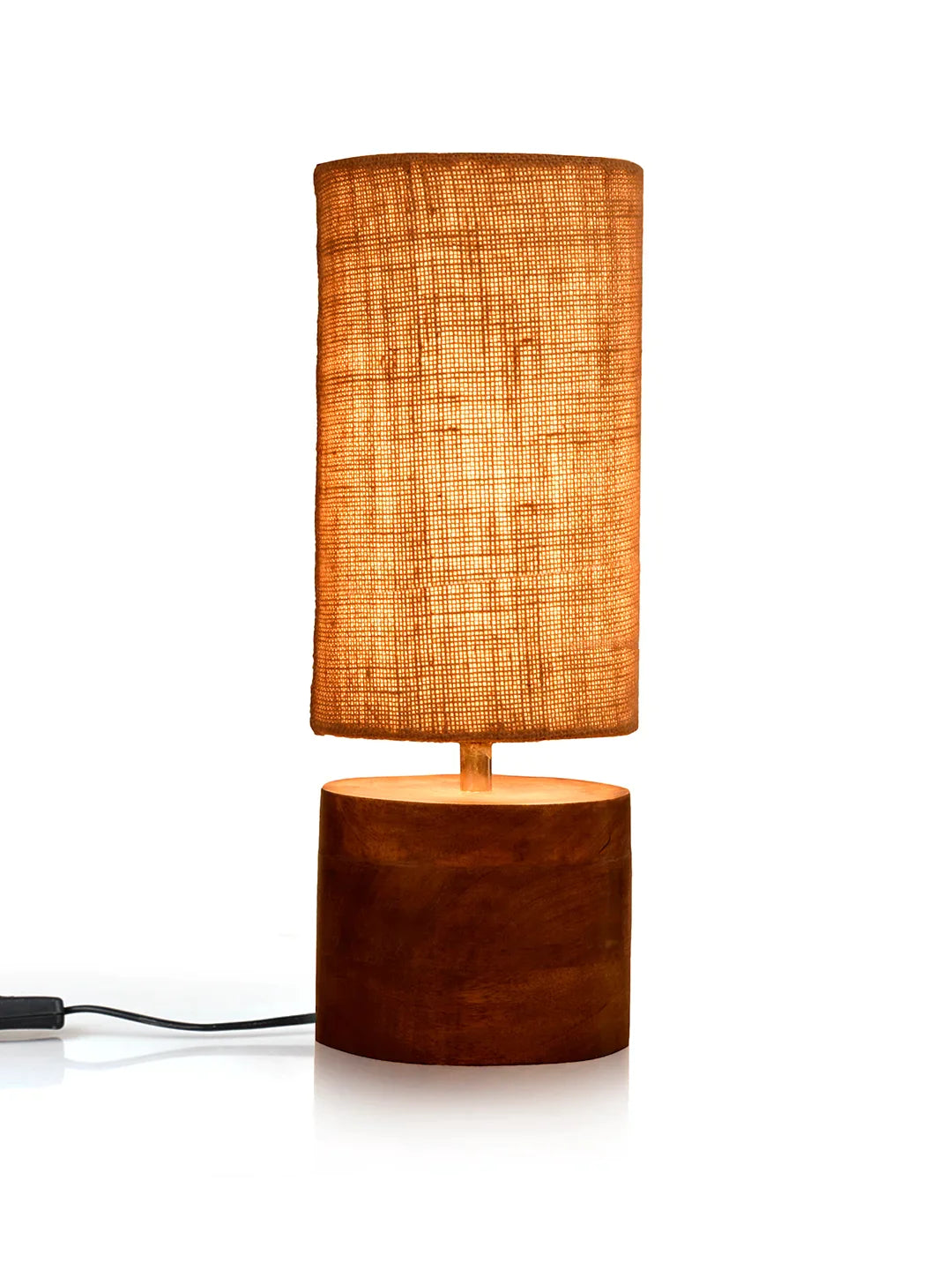 Wooden Log Table Lamp with Brown Jute Shade