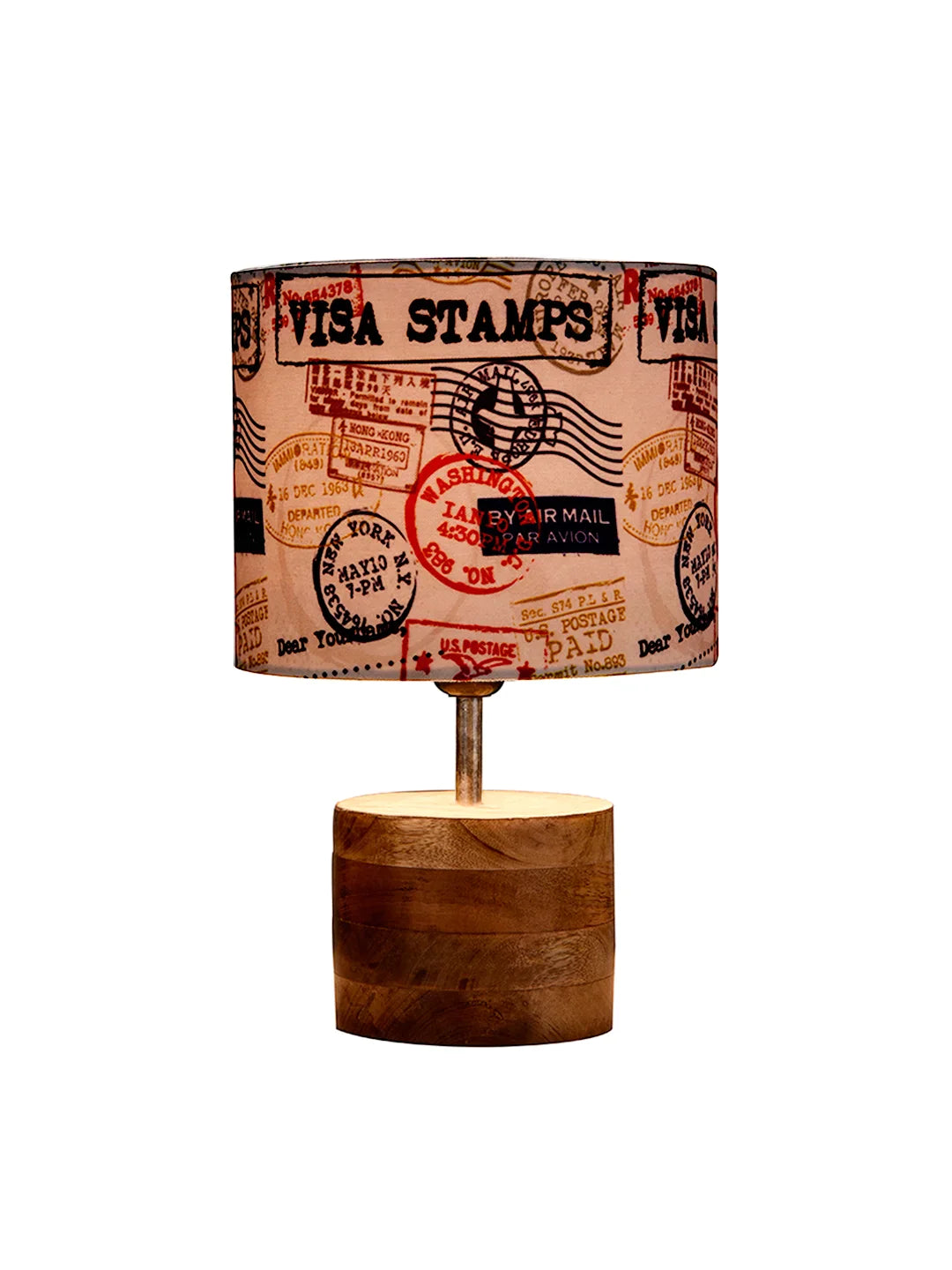 Wooden Brown Log Lamp with Multiple Stamps Shade