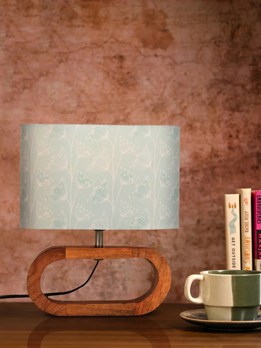 Wooden Oval Lamp with Pastel Meadows shade
