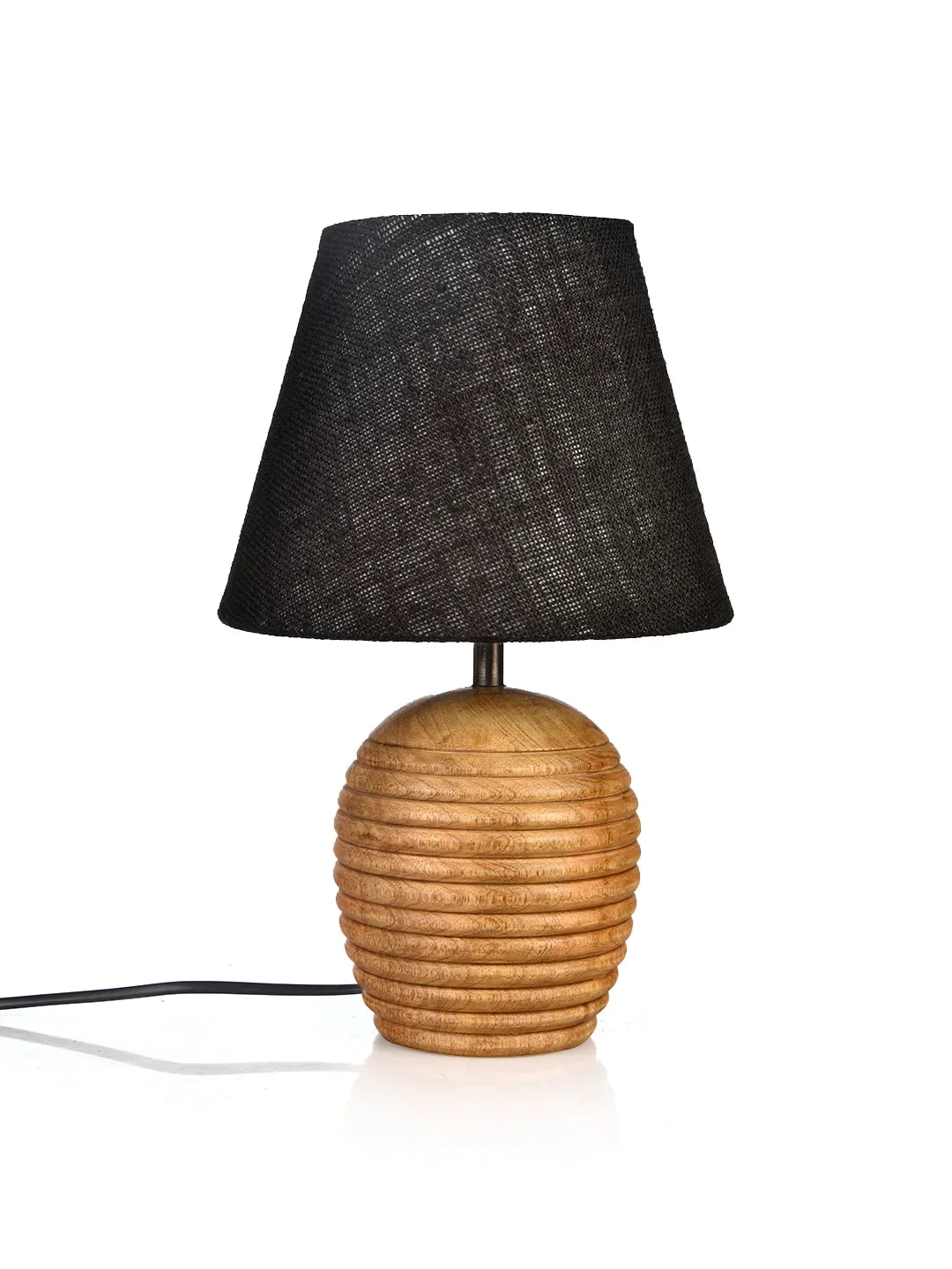 Striped Wooden Brown Lamp with Black Jute Shade