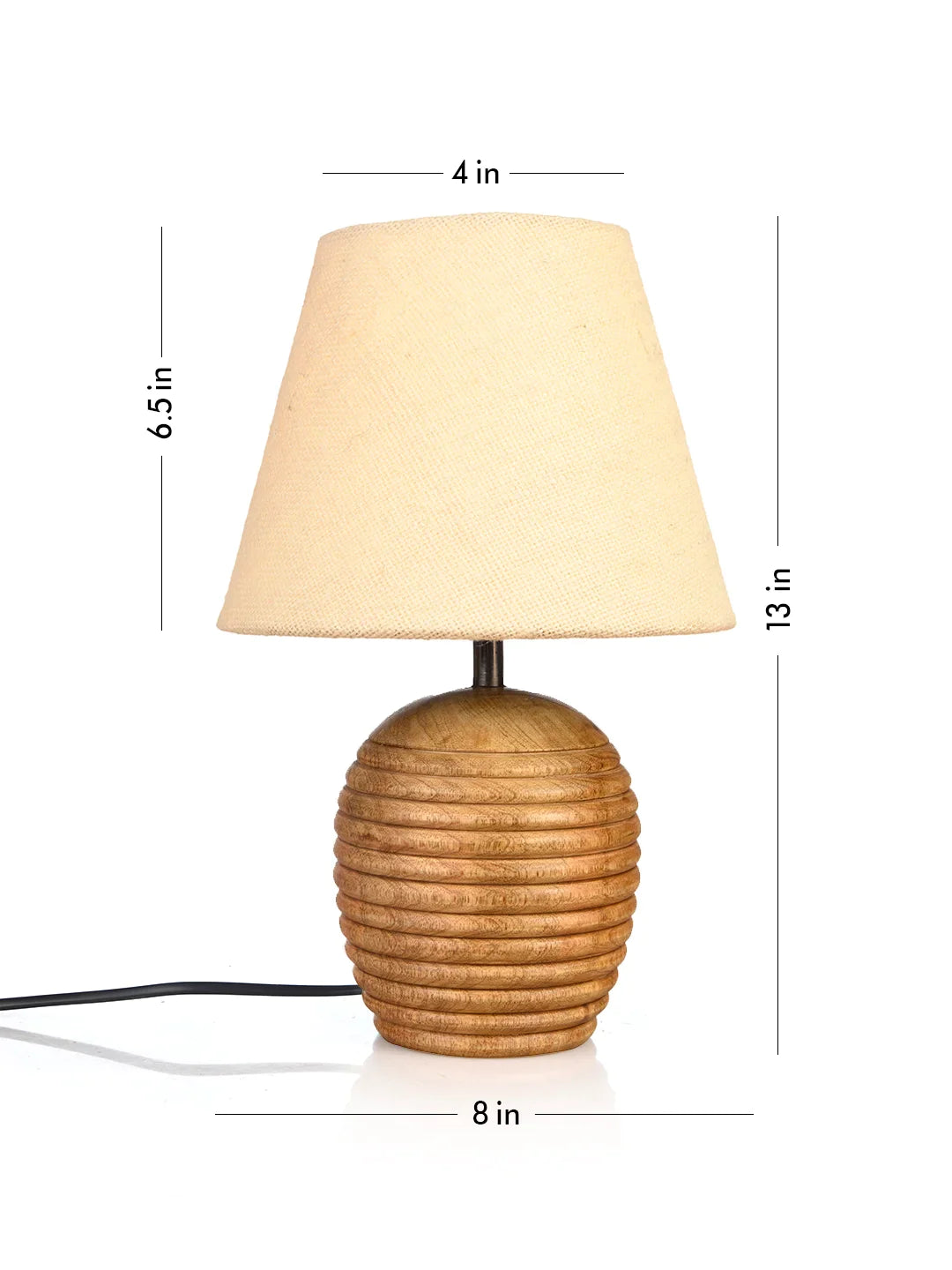 Striped Wooden Brown Lamp with White Jute Shade