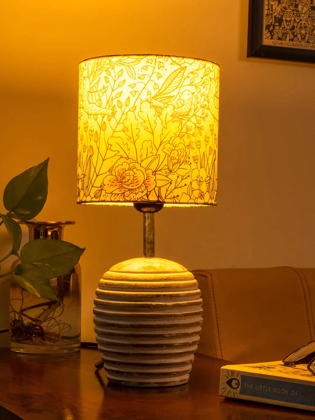Stripped Distress White Lamp with Colorful Leaves multicolor shade