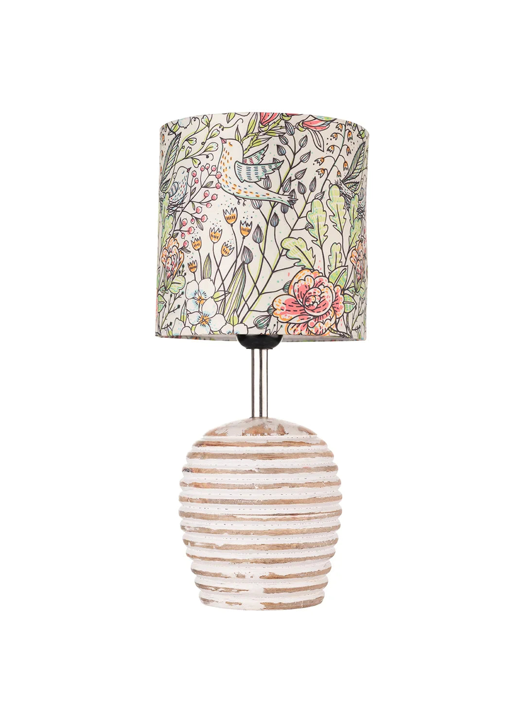 Stripped Distress White Lamp with Colorful Leaves multicolor shade