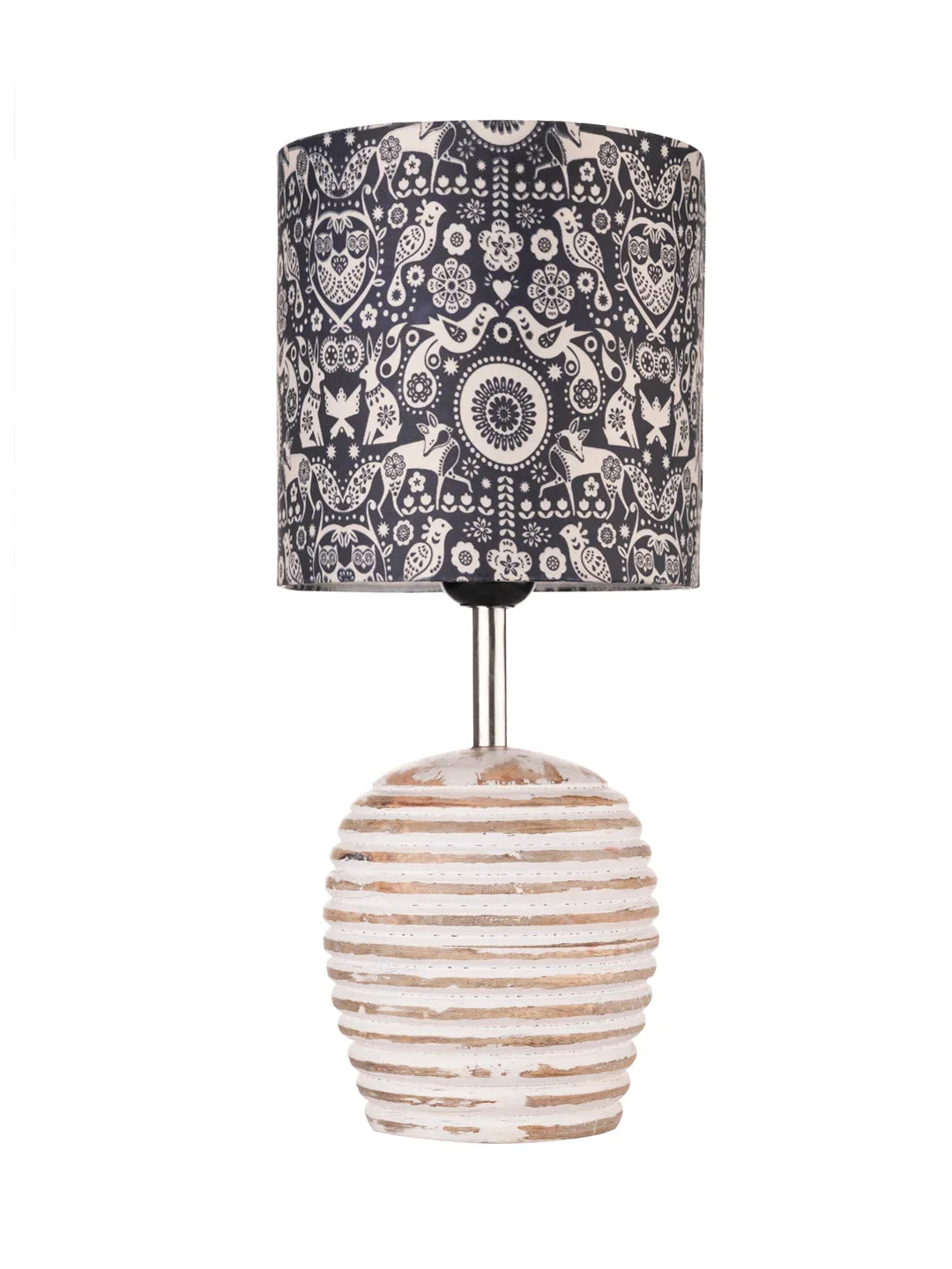 Stripped Distress White Lamp with Indian Art multicolor shade