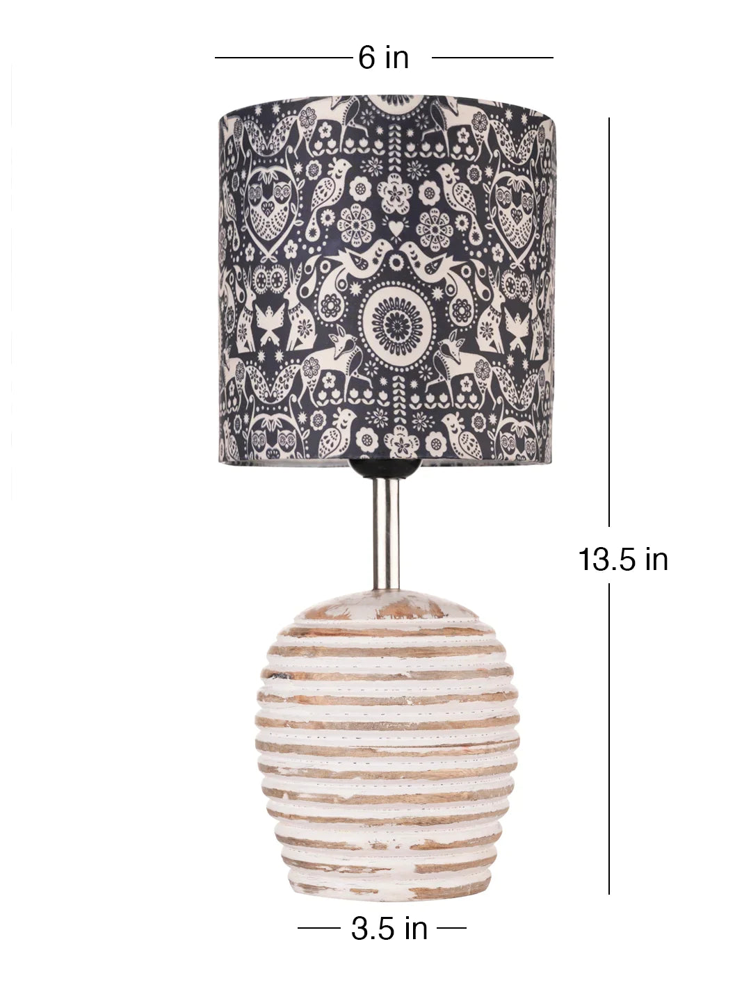 Stripped Distress White Lamp with Indian Art multicolor shade