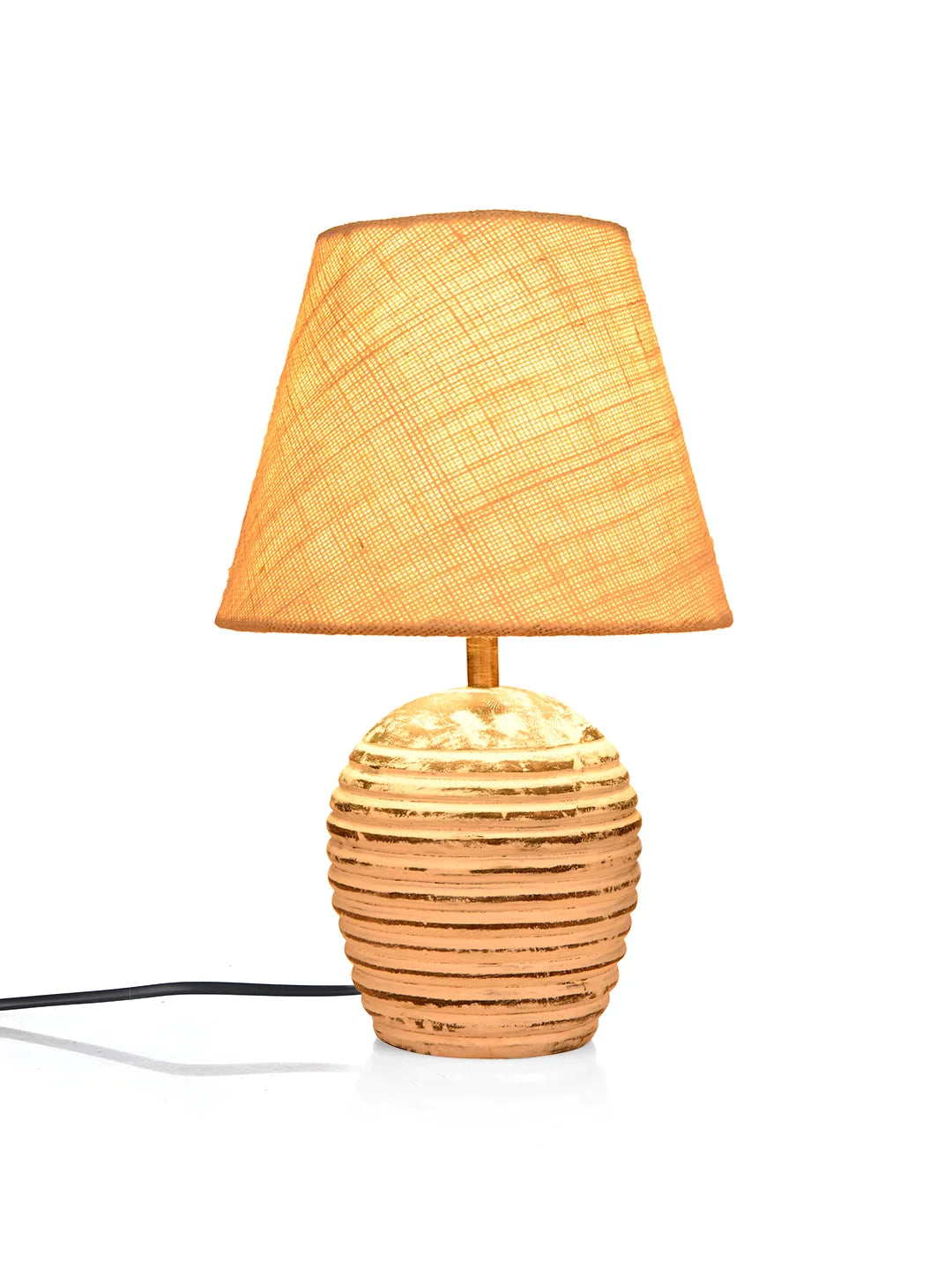 Striped Wooden White Lamp with White Jute Shade