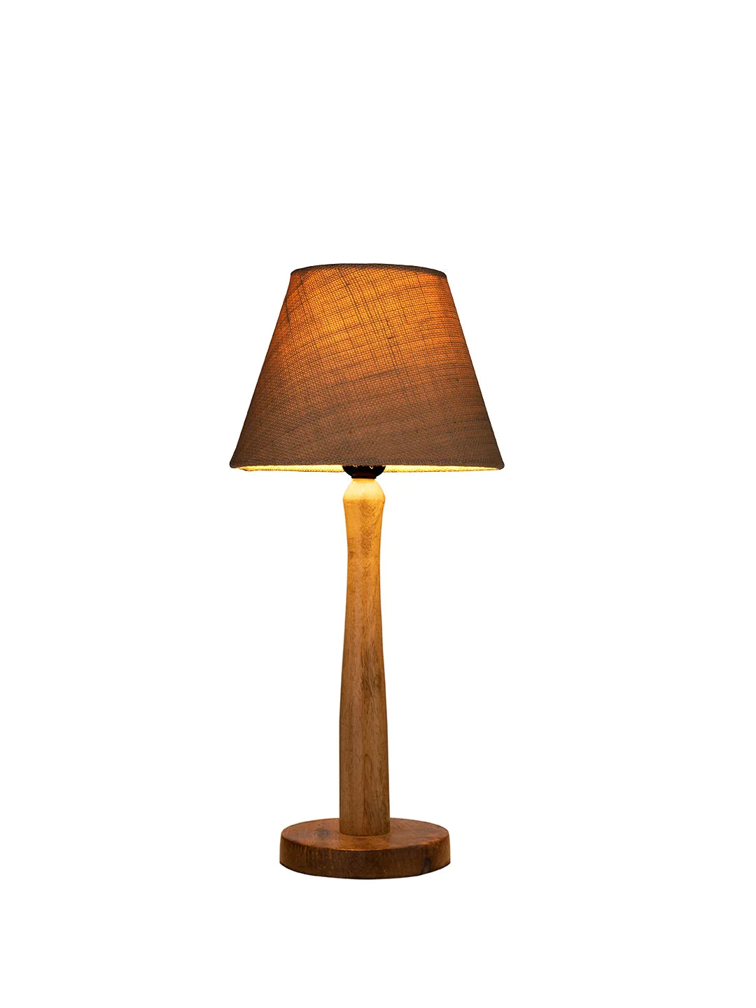 Wooden Brown Lamp with Taper White Jute Shade