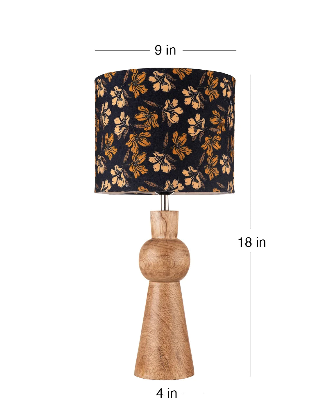 Wooden Skirt Lamp with Multicolor Black Floral Shade