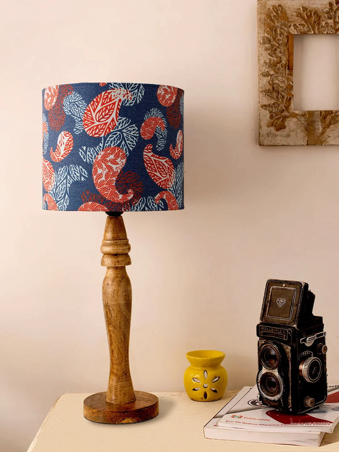 Wooden Round Lamp with Colorful Ambee Lamp Shade