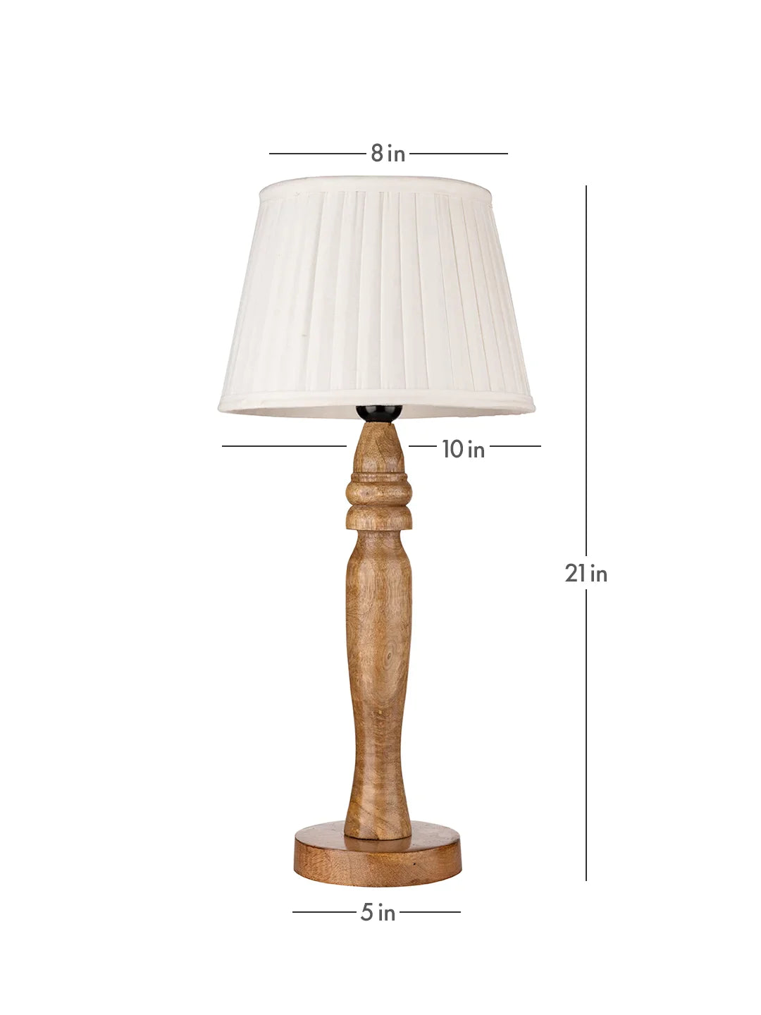 Wooden Round Brown Lamp with pleeted White Taper soft Shade