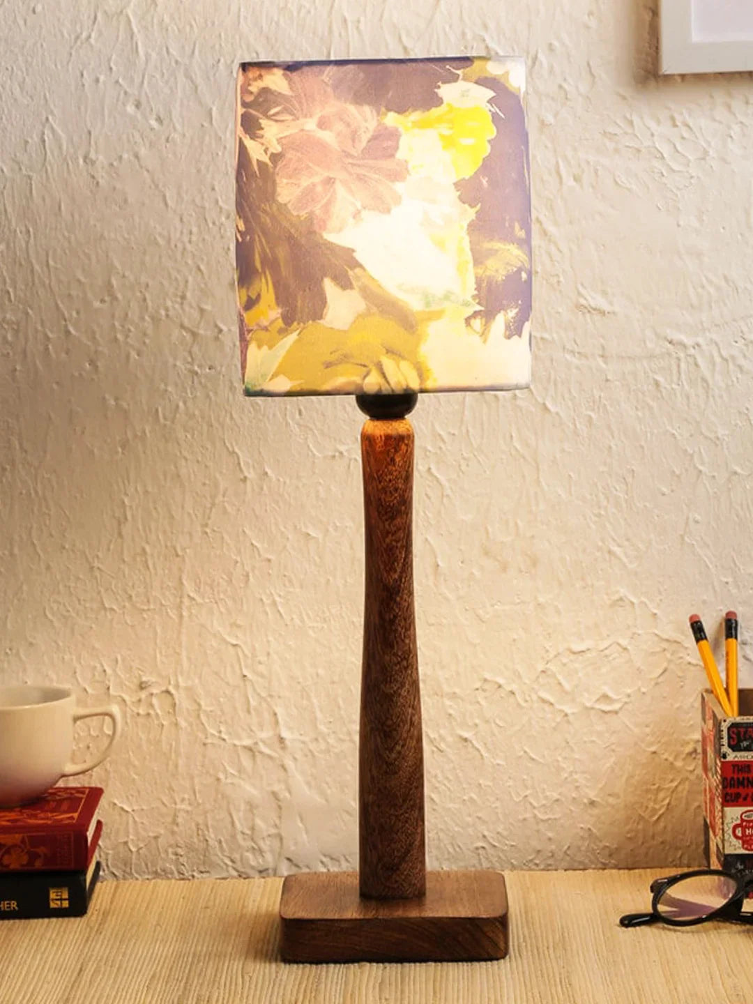 Purple Flowers Wooden Lamp