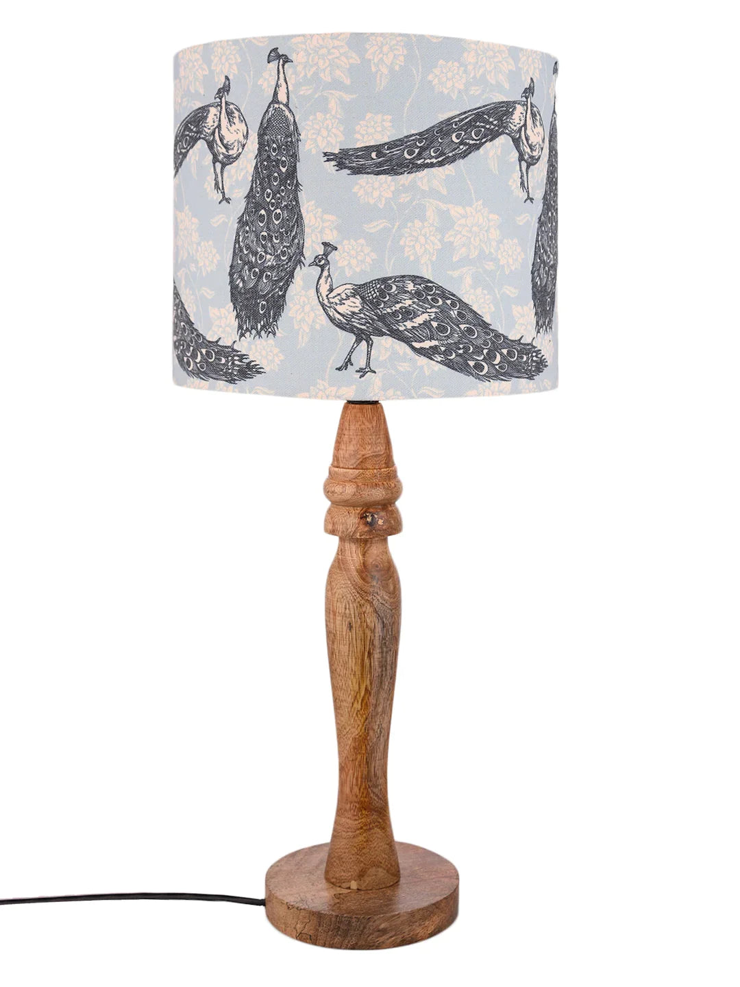 Wooden Round Lamp with Wandering Peacock Lamp Shade