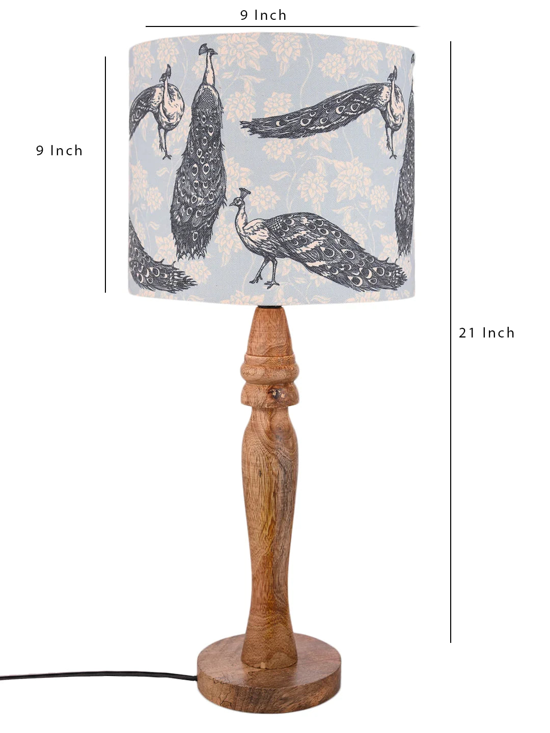 Wooden Round Lamp with Wandering Peacock Lamp Shade